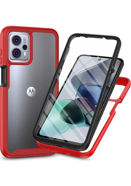 Motorola Moto G13 / G23 Için Yerleşik Ekran 360 Tam Koruma Telefon Kılıfı - Kırmızı (Yurt Dışından)
