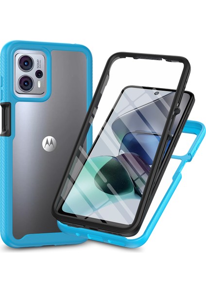 Motorola Moto G13 / G23 Için Yerleşik Ekran 360 Tam Koruma Telefon Kılıfı - Mavi (Yurt Dışından)