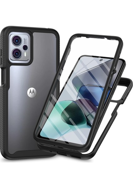 Motorola Moto G13 / G23 Için Yerleşik Ekran 360 Tam Koruma Telefon Kılıfı - Siyah (Yurt Dışından)
