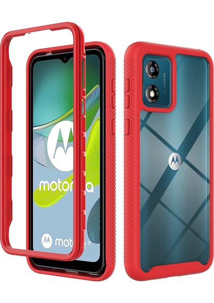 Motorola Moto E13 Için Hibrit Bumper Tam Koruma Telefon Kılıfı - Kırmızı (Yurt Dışından)