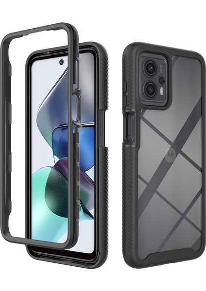 Motorola Moto G13 / G23 Için Hibrit Bumper Tam Koruma Telefon Kılıfı - Siyah (Yurt Dışından)