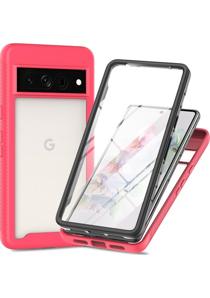 Google Pixel 8 Pro Için Yerleşik Ekran 360 Tam Koruma Telefon Kılıfı - Pembe (Yurt Dışından)