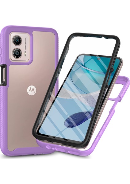 Motorola Moto G53 Için Yerleşik Ekran 360 Tam Koruma Telefon Kılıfı - Mor (Yurt Dışından)