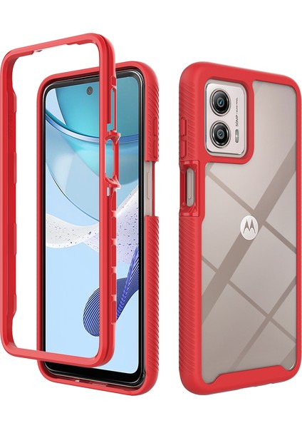 Motorola Moto G53 Için Hibrit Bumper Tam Koruma Telefon Kılıfı - Kırmızı (Yurt Dışından)