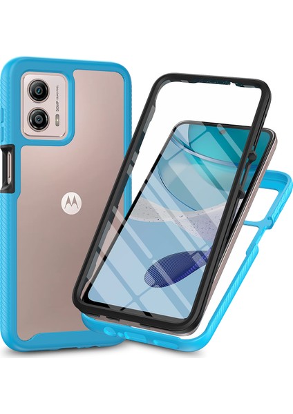 Motorola Moto G53 Için Yerleşik Ekran 360 Tam Koruma Telefon Kılıfı - Mavi (Yurt Dışından)