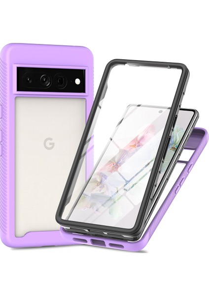 Google Pixel 8 Pro Için Yerleşik Ekran 360 Tam Koruma Telefon Kılıfı - Mor (Yurt Dışından)