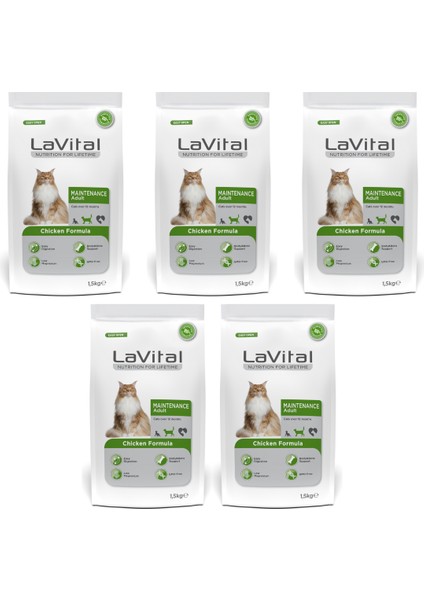 La Vital Tavuklu Maintenance Premium Yetişkin Kedi Maması 1.5 kg 5'li Paket