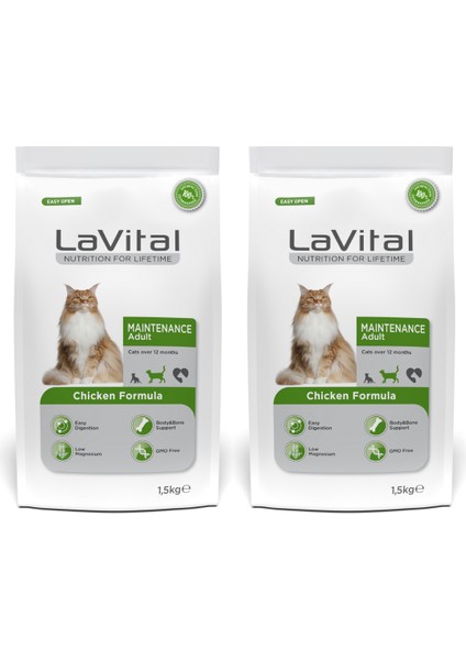 La Vital Tavuklu Maintenance Premium Yetişkin Kedi Maması 1.5 kg 2'li Paket