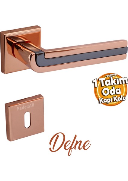Defne Lüx Krom Bakır Gold Kare Rozetli Oda Kapısı Kapı Kolu Sağa ve Sola Uygun Kapı Kolları 1 Takım