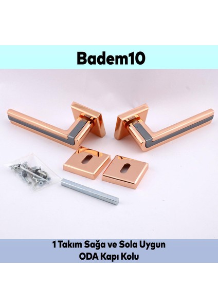 Defne Lüx Krom Bakır Gold Kare Rozetli Oda Kapısı Kapı Kolu Sağa ve Sola Uygun Kapı Kolları 1 Takım
