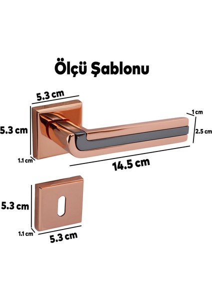 Defne Lüx Krom Bakır Gold Kare Rozetli Oda Kapısı Kapı Kolu Sağa ve Sola Uygun Kapı Kolları 1 Takım