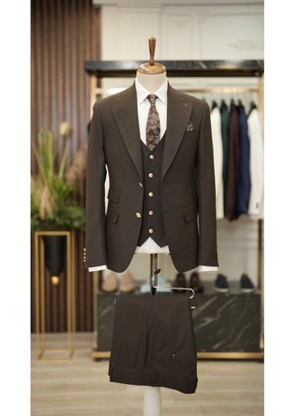 Erkek Takım Elbise Metal Düğme Kırlangıç Yaka Italyan Kesim Slim Fit Ceket Pantolon-Acı Kahve fiyatları