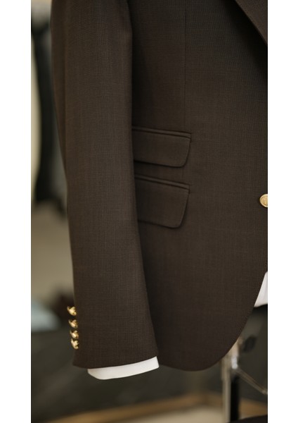 Erkek Takım Elbise Metal Düğme Kırlangıç Yaka Italyan Kesim Slim Fit Ceket Pantolon-Acı Kahve modelleri