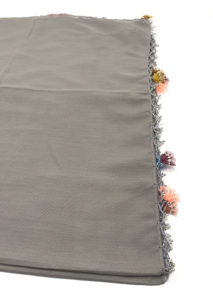 Pamuklu El Işi Kurdele Oyalı Boncuklu Eşarp Yüksek Kalite Yazma 100X100CM Kelebek Boncuklu