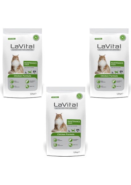 La Vital Tavuklu Maintenance Premium Yetişkin Kedi Maması 1.5 kg 3'lü Paket