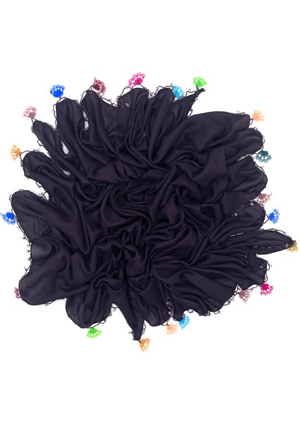 Pamuklu 5'li Set Kurdele Oyalı Boncuklu Eşarp Hediyelik Yazma 100X100CM Kelebek Toptan Dağıtmalık