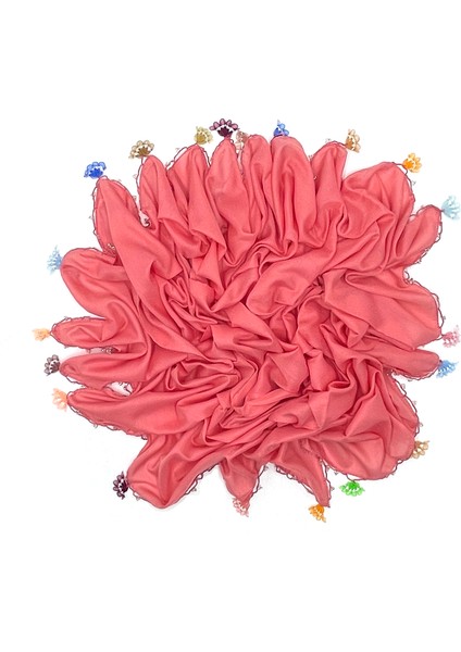 Pamuklu 5'li Set Kurdele Oyalı Boncuklu Eşarp Hediyelik Yazma 100X100CM Kelebek Toptan Dağıtmalık