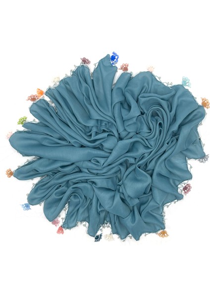 Pamuklu 5'li Set Kurdele Oyalı Boncuklu Eşarp Hediyelik Yazma 100X100CM Kelebek Toptan Dağıtmalık