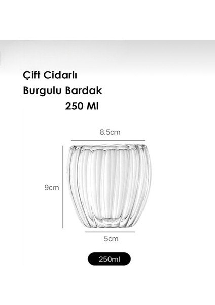 Bune Box Isıya Dayanıklı Borosilikat Çift Çidarlı Burgu Kokteyl Bardak | Kahve ve Sunum Bardağı Burgu 350 ml