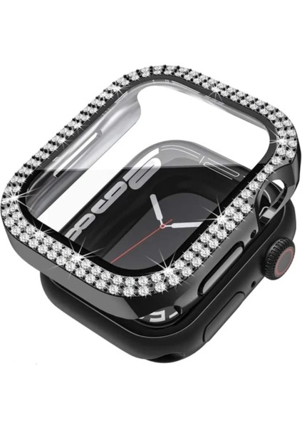 Apple Watch Elmas Cam+Kasa Koruyucu 42 mm Zarif Şık Tasarım Akıllı Saat Koruyucu Kılıfı