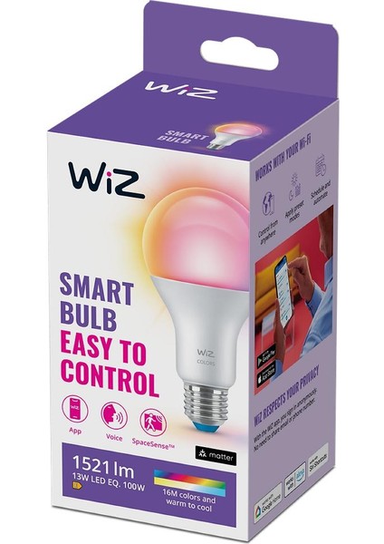 Wiz-Wi-Fi Renkli Ambiyans Akıllı Ampul - 100W - A67 - E27 Normal Duy