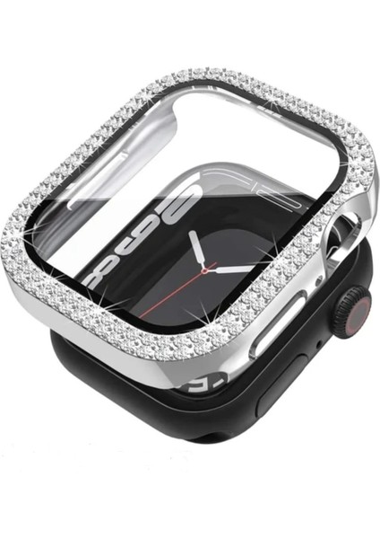 Apple Watch Elmas Cam+Kasa Koruyucu 42 mm Zarif Şık Tasarım Akıllı Saat Koruyucu Kılıfı