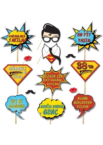Superman Konsept Doğum Günü Partisi Konuşma Balonları Seti İsme Yaşa Özel Üretim