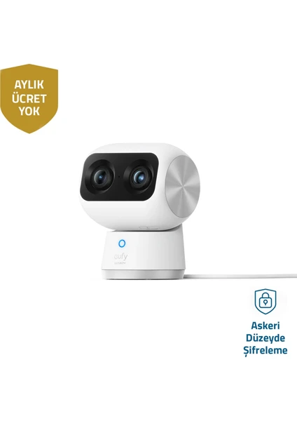 Eufy Security Çift Lensli 4K UHD 360 Derece Dönebilen Kızılötesi Gece Görüşlü Akıllı IP Kamera S350 - 8x Zoom - 360° PTZ - Wi-Fi 6 - Yapay Zekalı Kamera (Anker Türkiye Garantili)