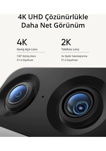 Eufy Security Çift Lensli 4K UHD 360 Derece Dönebilen Kızılötesi Gece Görüşlü Akıllı IP Kamera S350 - 8x Zoom - 360° PTZ - Wi-Fi 6 - Yapay Zekalı Kamera (Anker Türkiye Garantili)