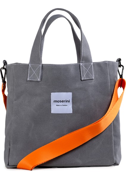 M Bag Kadın Gri Kanvas Turuncu Omuz Askılı Tote Bag Çanta fiyatları