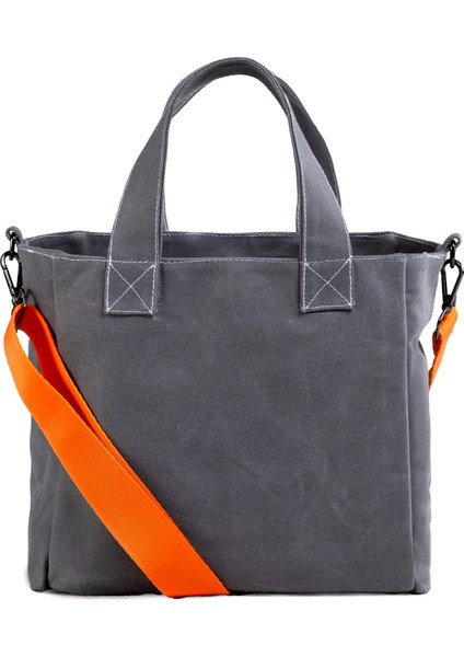 M Bag Kadın Gri Kanvas Turuncu Omuz Askılı Tote Bag Çanta fırsatları