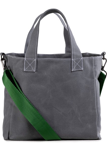 M Bag Kadın Gri Kanvas Yeşil Omuz Askılı Tote Bag Çanta fırsatları