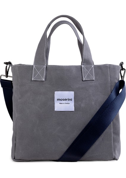 M Bag Kadın Gri Kanvas Lacivert Omuz Askılı Tote Bag Çanta fiyatları