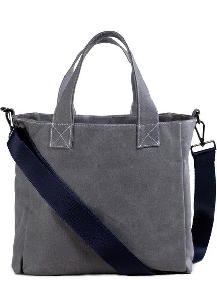 M Bag Kadın Gri Kanvas Lacivert Omuz Askılı Tote Bag Çanta fırsatları
