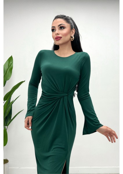 Jarse Kumaş Büzgü Detaylı Elbise - Zümrüt Yeşil modelleri