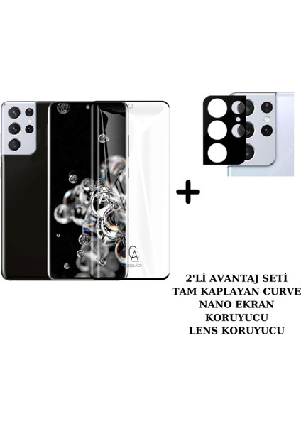 Samsung Galaxy S21 Ultra ile Uyumlu Tam Kaplayan Nano Esnek Ekran Koruyucu ve Arka Kamera Koruyucu