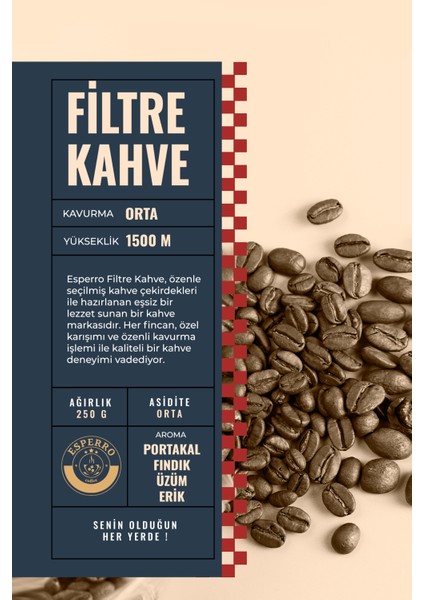 Öğütülmüş Orta Kavrulmuş Filtre Kahve 4x250 Gr ( MEDİUM ROAST )