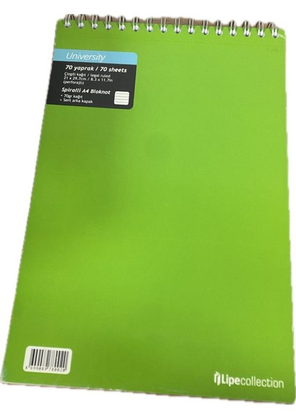 Lıpe Collectıon Unıversıty A4 Spiralli Bloknotçizgili 70 Yaprak Karışık