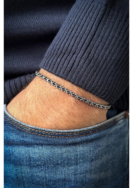 925 Ayar Gümüş Italyan Model Gümüş Renk Erkek Bileklik FRJ12074-3074-A fiyatları