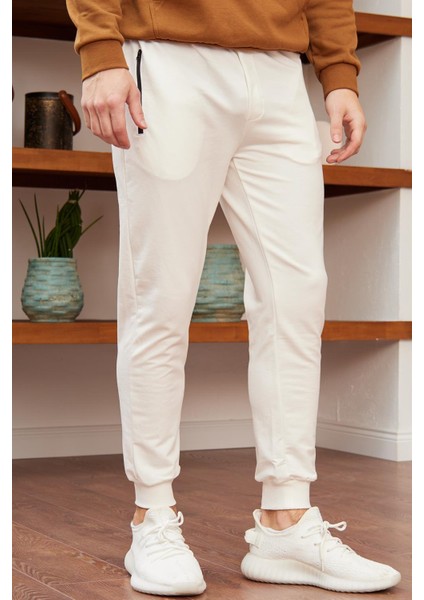 Erkek Basic Fit Kalıp Eşofman Altı Ekru - 948DNGR fırsatları