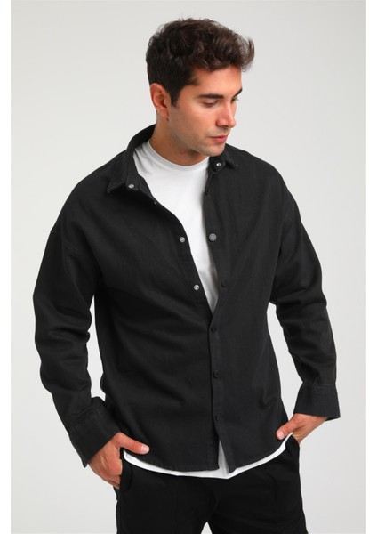 R-3893 Ayaklı Yaka Baskılı Kot Gömlek