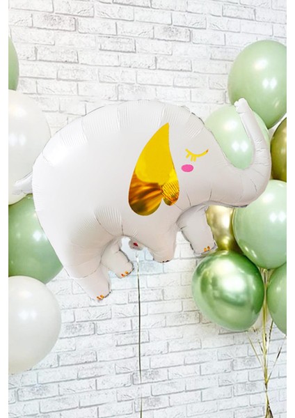Büyük Fil Folyo Balon Gold Detaylı Beyaz