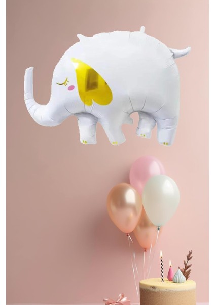Büyük Fil Folyo Balon Gold Detaylı Beyaz fiyatları
