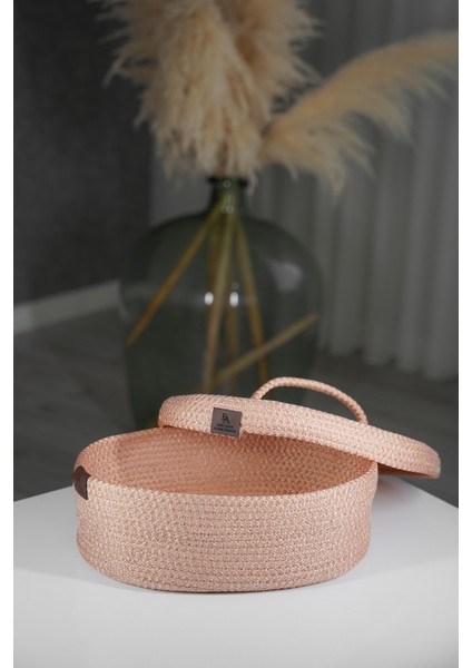 Jüt Hasır Oval Kapaklı Sepet ,el Dokuma, Çok Amaçlı Sepet, Banyo ve Mutfak Organizeri 35X20
