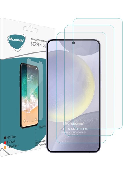 Samsung Galaxy S24 Plus Screen Protector Nano Glass Cam Ekran Koruyucu (3`lü Paket)