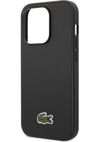 iPhone 14 Pro Kılıf Lacoste Orjinal Lisanslı Pu Pike Desenli Ikonik Timsah Dokuma Logolu Siyah