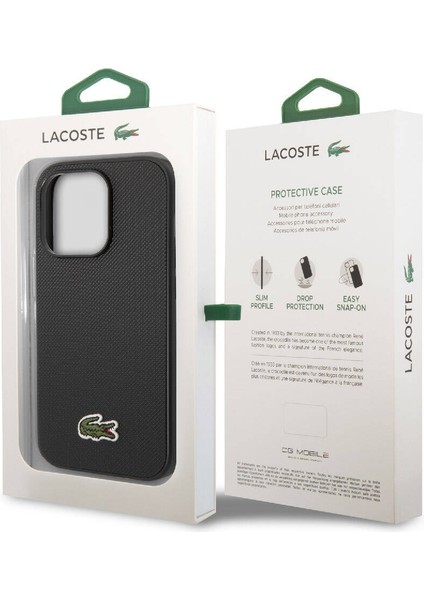 iPhone 14 Pro Kılıf Lacoste Orjinal Lisanslı Pu Pike Desenli Ikonik Timsah Dokuma Logolu Siyah