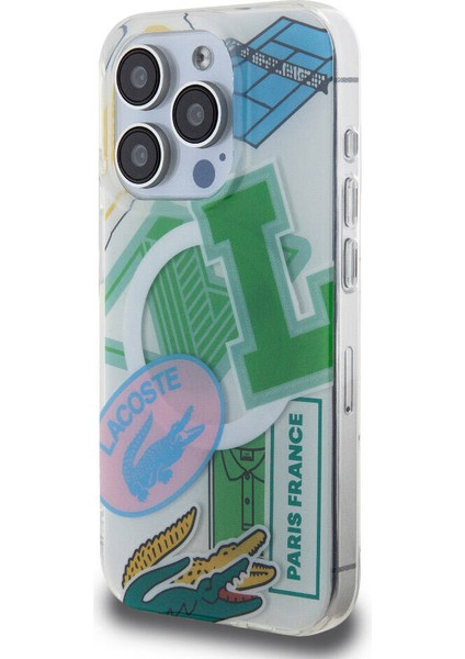 iPhone 15 Pro Kılıf Lacoste Orjinal Lisanslı Magsafe Şarj Özellikli Yamalar Desenli Yeşil