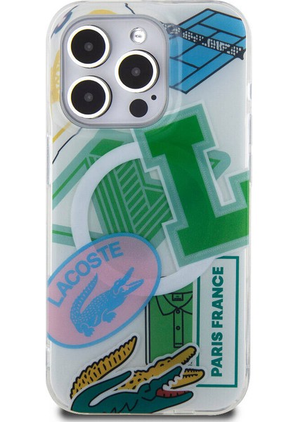 iPhone 15 Pro Kılıf Lacoste Orjinal Lisanslı Magsafe Şarj Özellikli Yamalar Desenli Yeşil