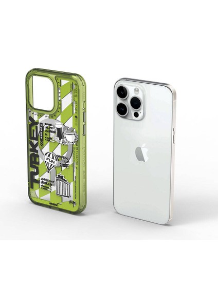 iPhone 15 Pro Kılıf Magsafe Şarj Özellikli Desenli Wiwu Turkey A Serisi Kapak Yeşil